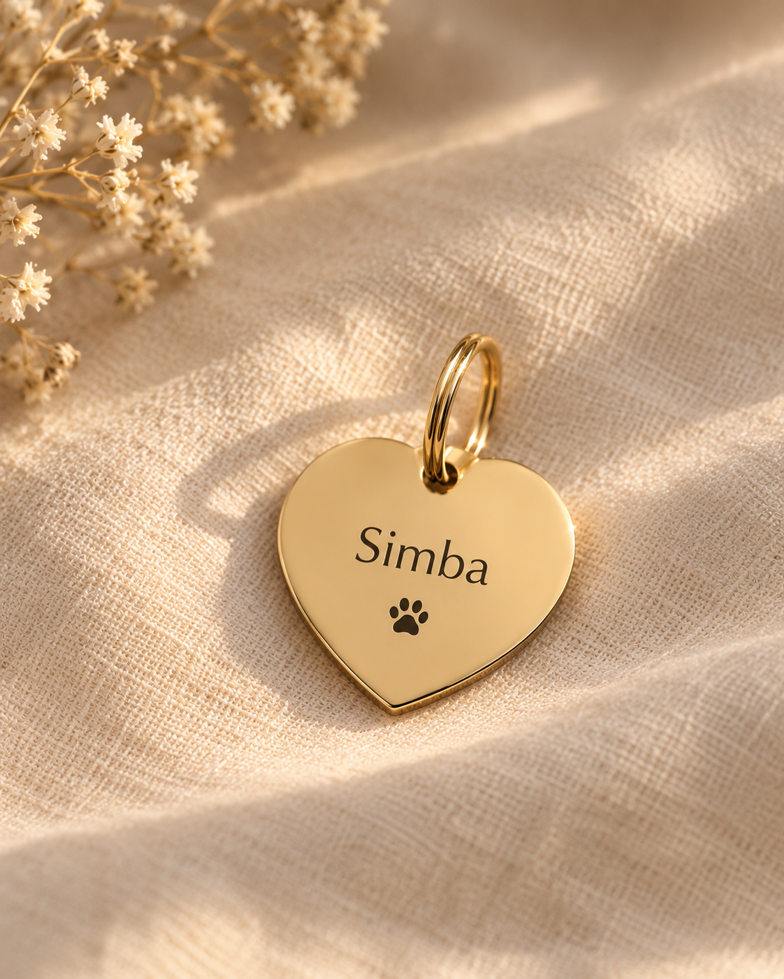 Médaille cœur dorée gravée au prénom Simba